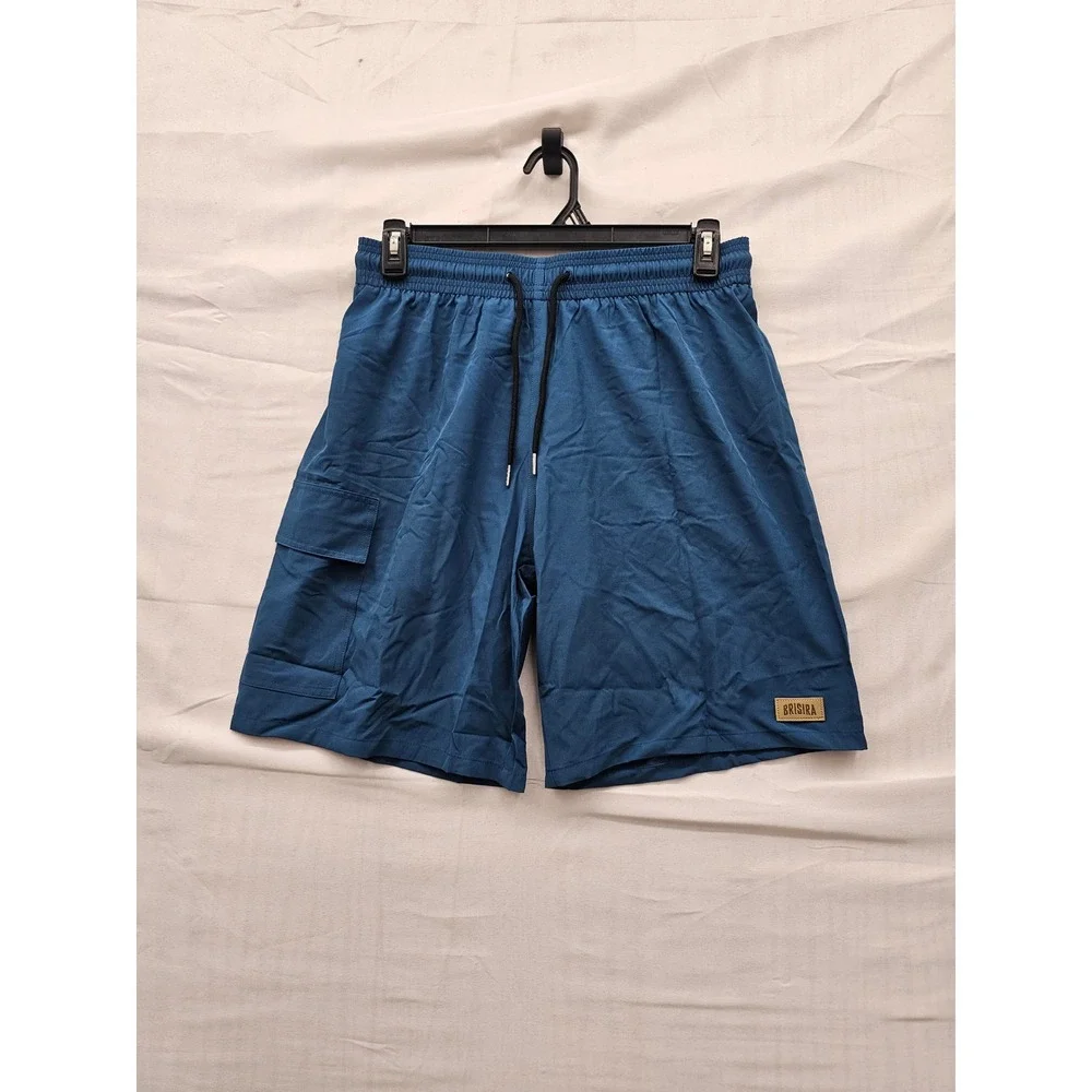 Brisira Mens Cargo Swim Trunks Blue Polyester Blend Athletic Size Medium